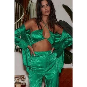 12th Tribe Satin Emerald Jacquard Crop Top